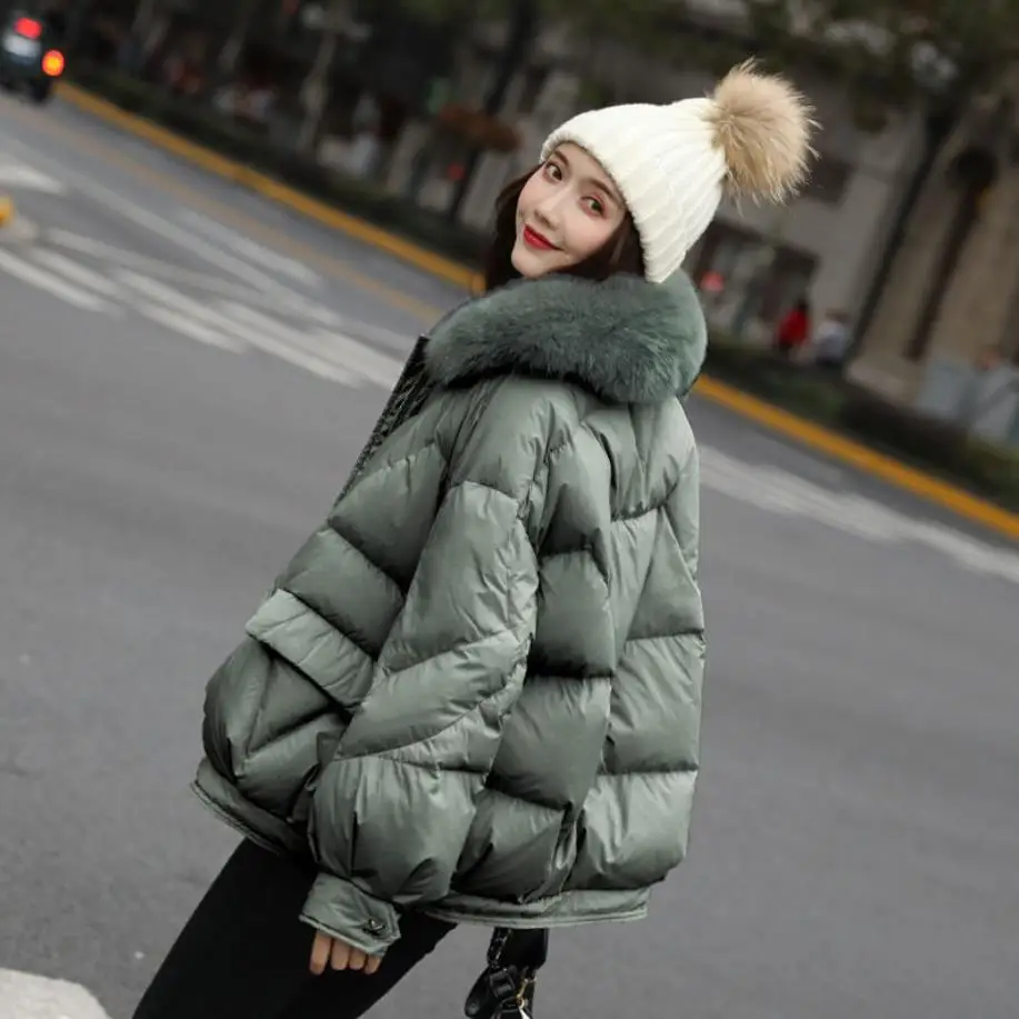 Large Natural Fox Fur Hooded Winter Down Coat