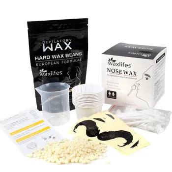 

100g Nose Wax Kit Painless Nose Measuring Cup Moustache Stencils Hair Removal Set Portable Hair Wax Beans Kit For Men Women