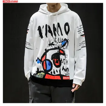 

Dropshipping Autumn Japanese Streetwear Loose Hoodies Tops Casual Male Pullover Mens Hip-Hop Graffiti Hooded Cotton Sweatshirt