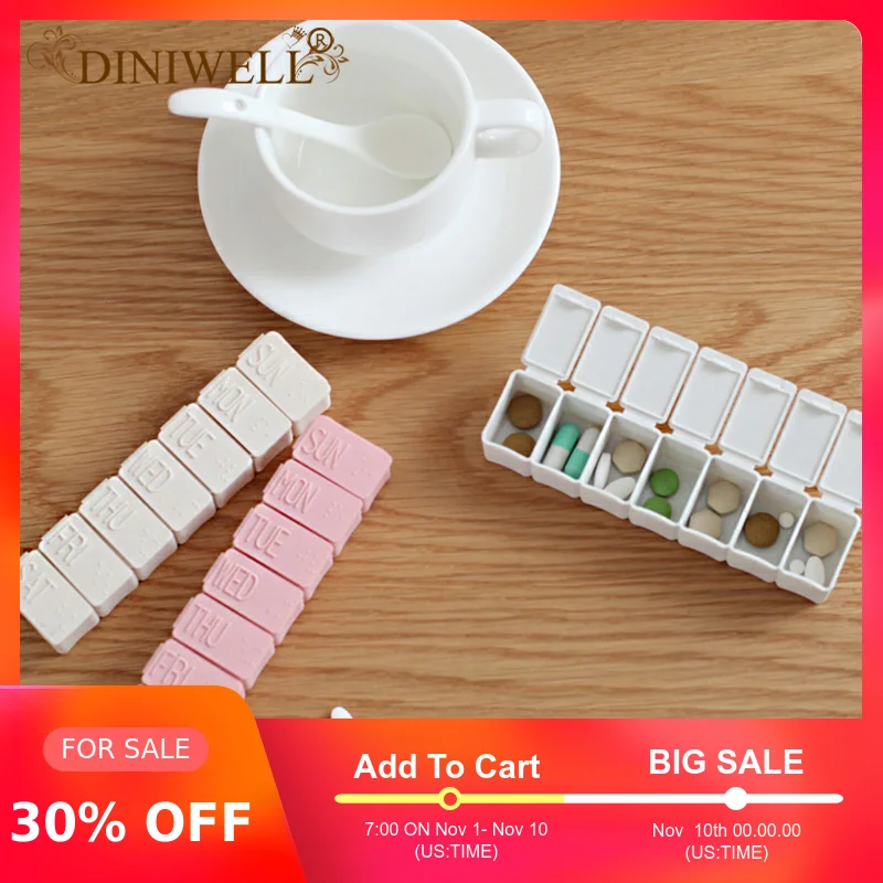 

DINIWELL 7 Cells Plastic Pill Storage Box Medicine Storage Tablet Pillbox With Clip Medical Organizer Pillbox Separator Storage