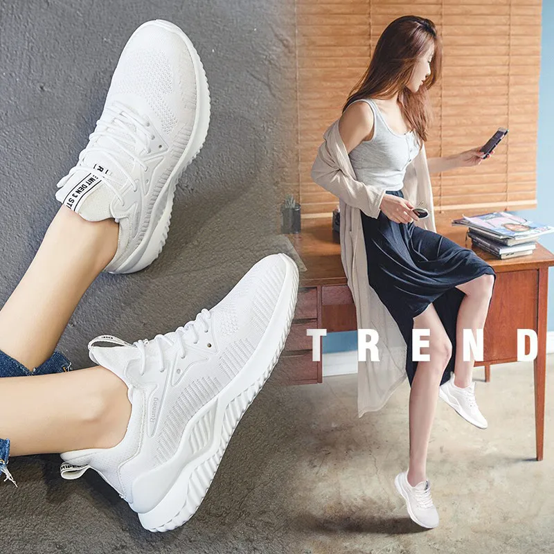 

2019 Spring Summer New Style Student Korean-style Sports Footwear Fly Netting Cloth Shoes Punched Sheet Red Coconut Shoe