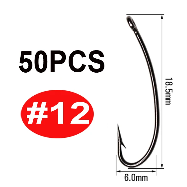 50pcs size 12 Wifreo 50 шт. 3X длинный хвостовик сухие крючки для мух из высокоуглеродистой стали сухой мух рыболовный крючок прочная проволока для хопперов Stonefly Nymphs сухая муха - Цвет: 50pcs size 12