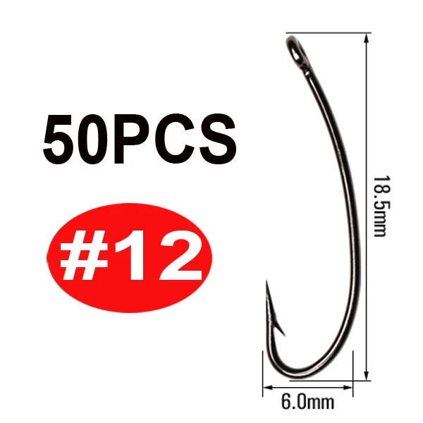 Wifreo 50 шт. 3X длинный хвостовик сухие крючки для мух из высокоуглеродистой стали сухой мух рыболовный крючок прочная проволока для хопперов Stonefly Nymphs сухая муха - Цвет: 50pcs size 12