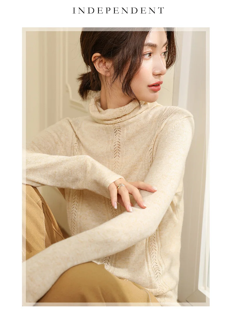 BELIARST Autumn and Winter New Pile of Cashmere Sweater Women's Pullover Sweater Was Thin Hollow Knit Bottoming Sweater