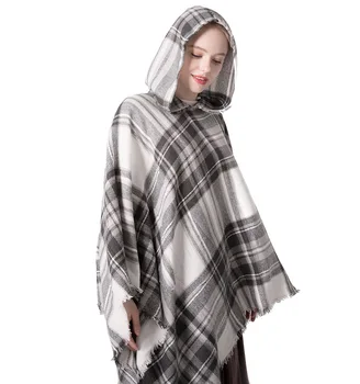

2020 European and American spring, autumn and winter new colorful plaid hooded cloak hedging air conditioning shawl