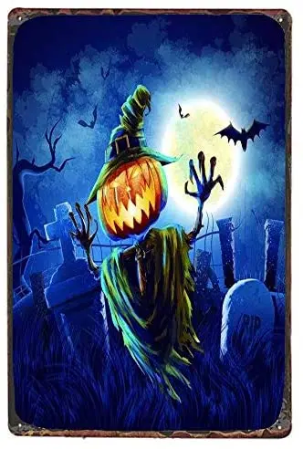 

Halloween Tin Sign - Halloween Poster Series - Vintage Holiday Postcard - Wall Memorial Decoration Metal Tin Sign