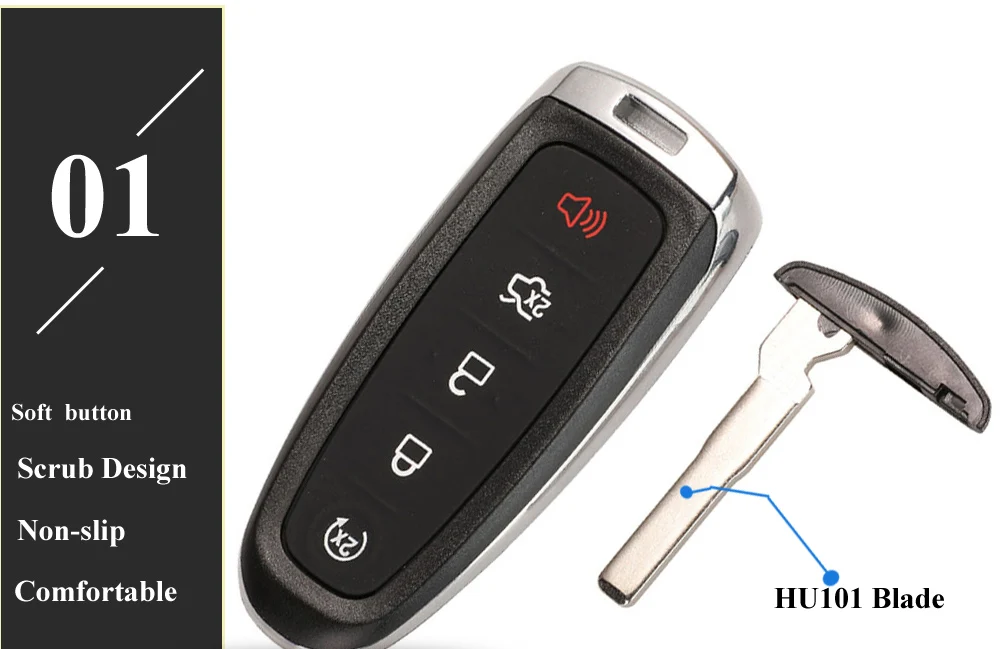 Keyforkess guscio chiave di ricambio per Ford Edge Escape Flex Explorer Taurus 5 pulsanti telecomando Fob custodia custodia FO38 HU101 lama - H3b47c5e72fc84ff19df335adab8e6a2ad