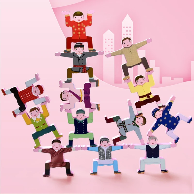 

Wooden Stacking Game National Character Balance Building Blocks Kids Toddler Educational Development Toys Set (16Pc)