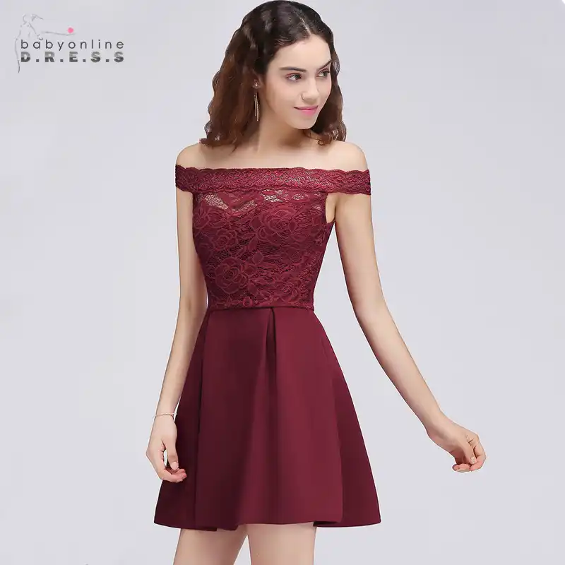 Mini Robe De Cocktail De Forme Trapeze Col Bateau Dentelle Bordeaux Expedition En 24 Heures Aliexpress