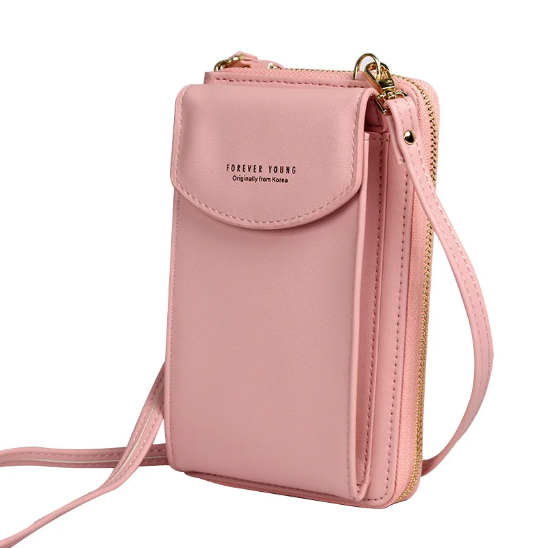 Розовый New Large Cell Phone Wallet, A Zipper,shoulder Slant Satchel - Цвет: Розовый