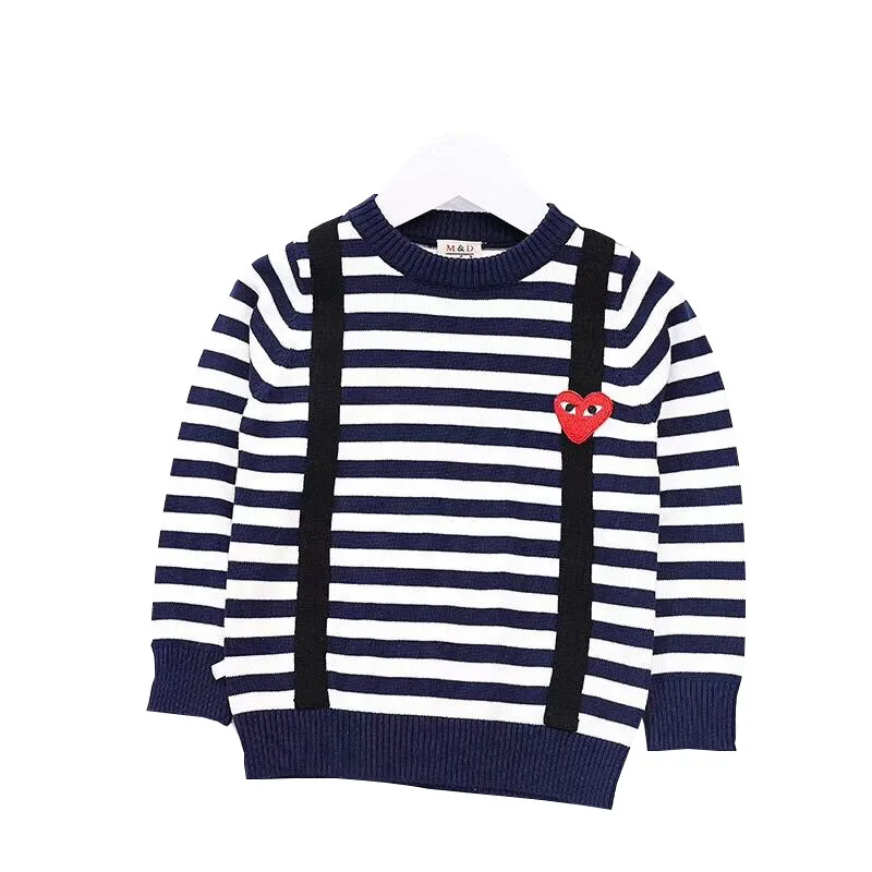 

2019 Autumn Childrenswear Pure Cotton CHILDREN'S Sweater Long-sleeved Pullover Stripes Joint Suspender Strap Smiley Sweater