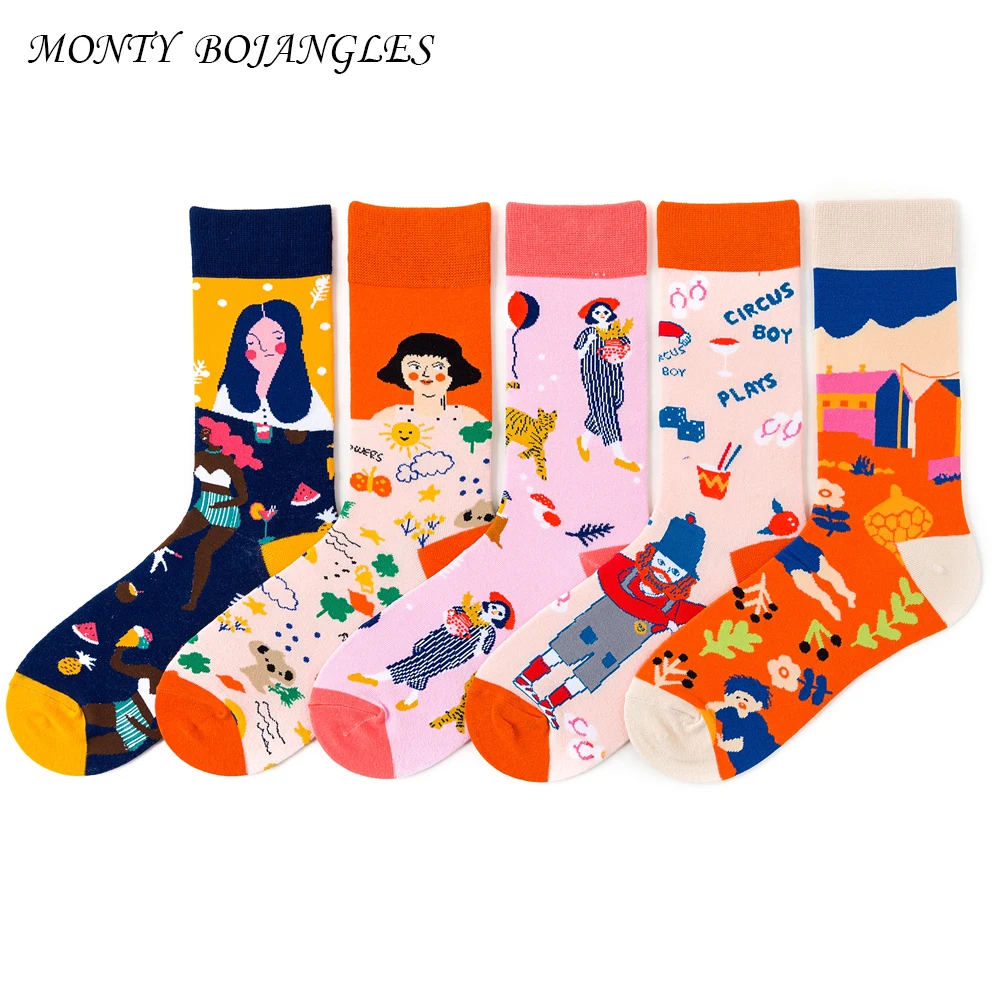 Женские хлопковые носки хлопчатобумажные забавные носки теплые носки женские художественные носки зимние носки милые носки с принтами женские Носки с рисунком Длинные