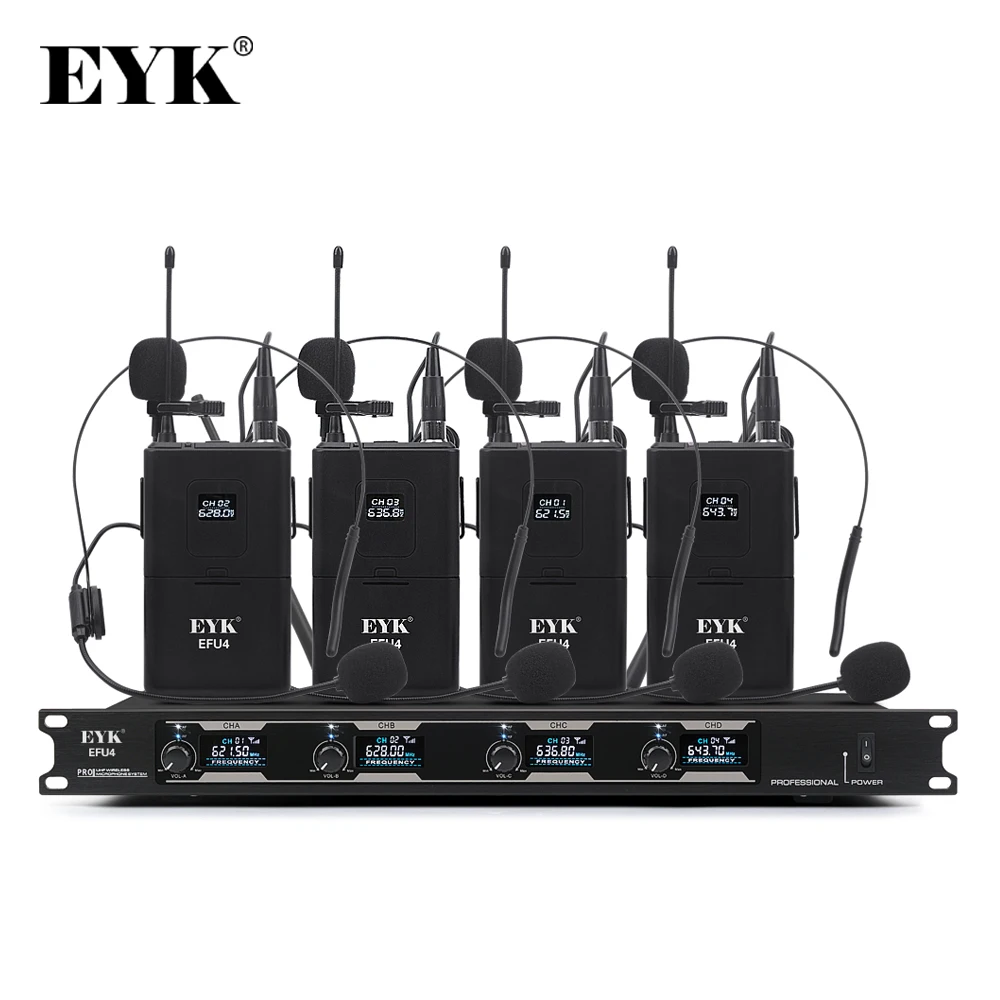 EYK EFU4 4 канальная УВЧ Беспроводная микрофонная система с комплектами гарнитуры и