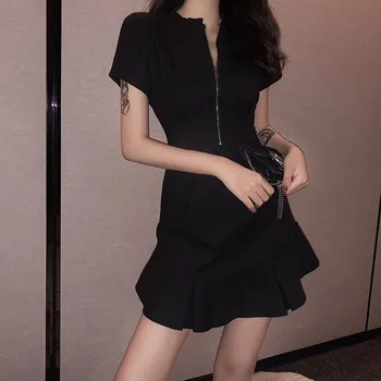 

Summer Women Dress O-Neck Above Knee Length Short Sleeve Design Super Graceful Zipper Dress Office Lady Vestidos #4