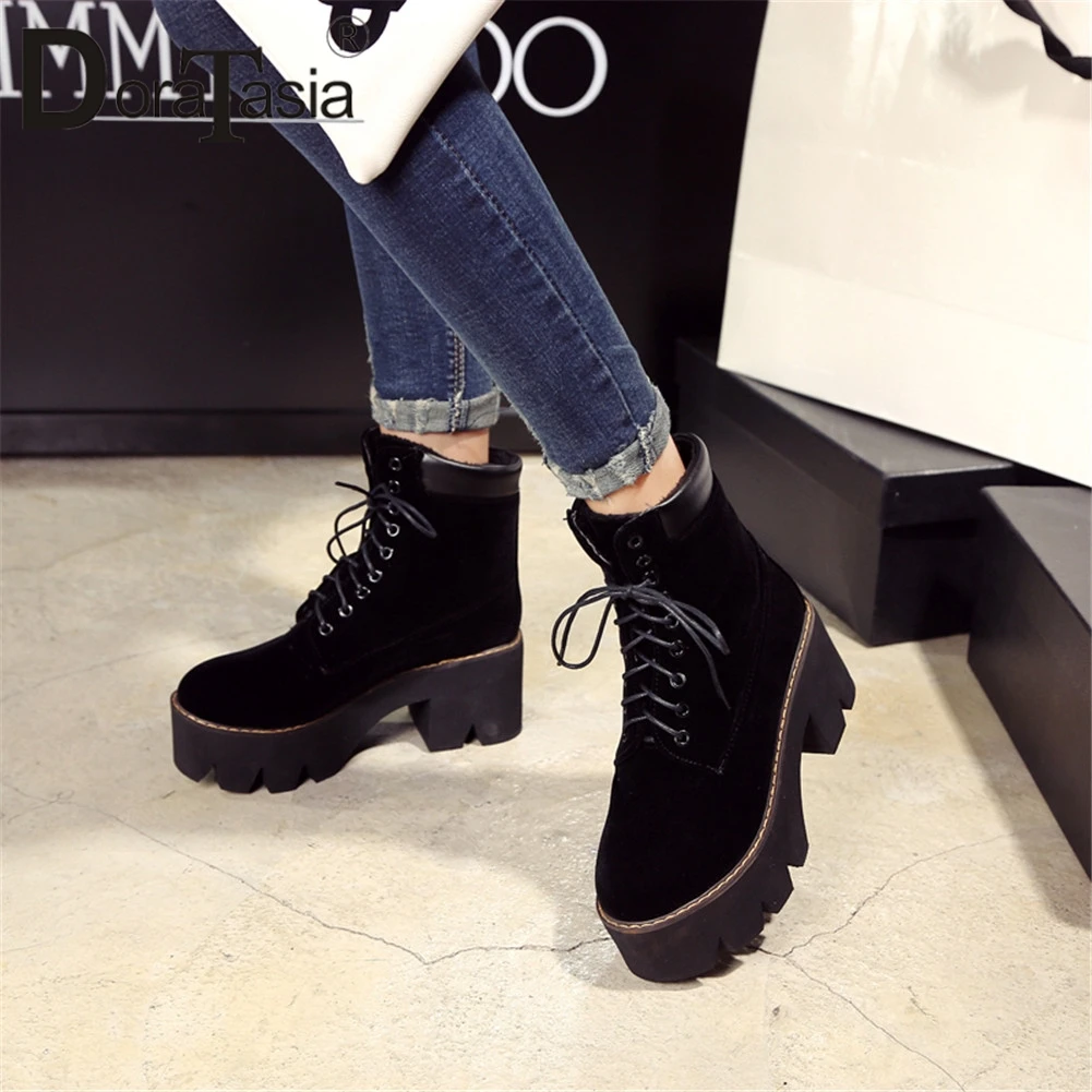 

DORATASIA Big Size 34-43 Brand New Ladies High Chunky Heels Platform Shoes Woman Non-slip Leisure Winter Ankle Boots Women