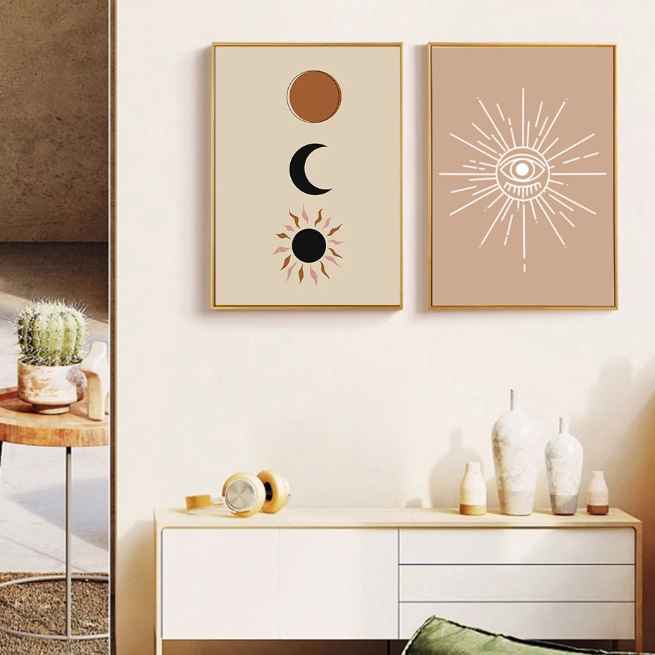 

Nordic Poster Sun and Moon Boho Abstract Landscape Wall Art Canvas Painting Print Pictures For Living Room Interior Home Decor