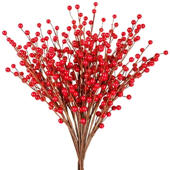 

20PCS Christmas Artificial Red Berries Twig Stem Flowers Fake Berries Bunch for Christmas Tree Decorations DIY Craft
