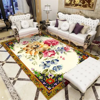 

European-style Hand-painted Rich and Honorable Big Flowers Kitchen Living Room Bedroom Bedside Carpet Floor Mat Customization