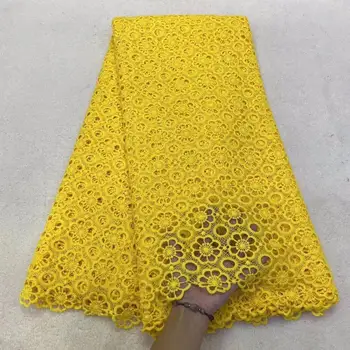 

yellow nigerian guipure lace water soluble fabric 2020 high quality embroidered 5 yards/pcs african cord laces mesh fabrics
