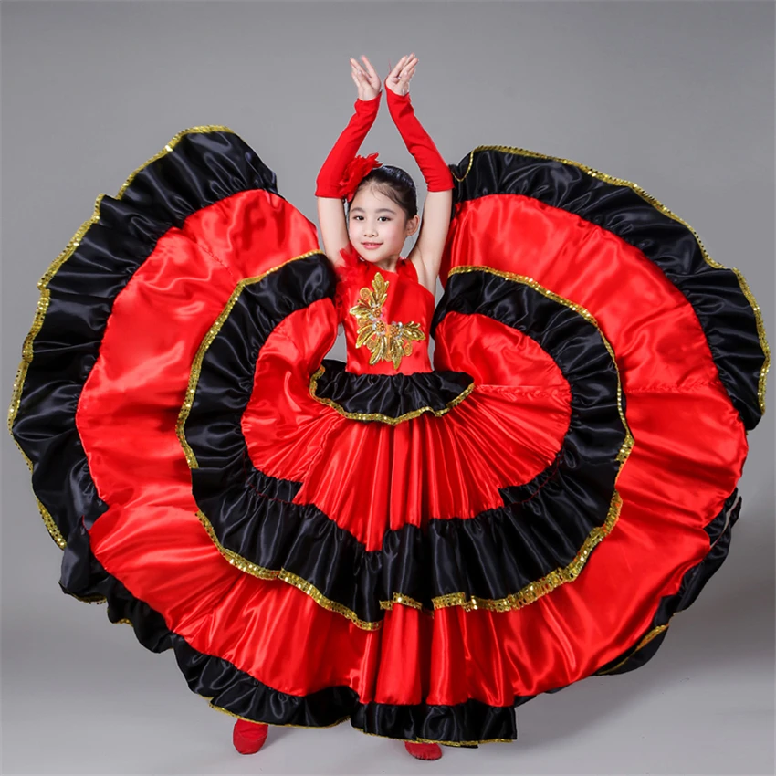 Children Spanish Flamengo Dress for Girl Bullfighting KIds Belly Dance Costume Ballroom Gypsy Chorus Stage Performance Vestidos