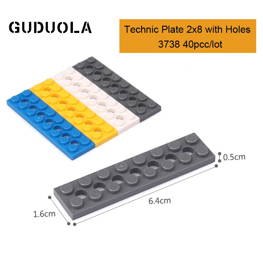 

Technic Parts 3738 Technic Plate 2x8 with Holes Building Block MOC Parts Creative Toys Compatible All Brand 40pcs/lot