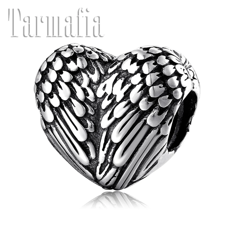 

Hot 925 Sterling Silver DIY Angel Guard Wings Heart Beads for Women Jewelry making Fit Original Pandora Charm Bracelet Bangles