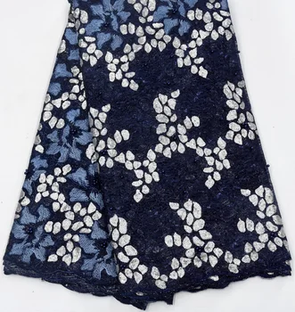 

navy blue lace fabric tissu dentelle french lace fabric with beads sequence lace fabric bridal fabric for dress 5yard