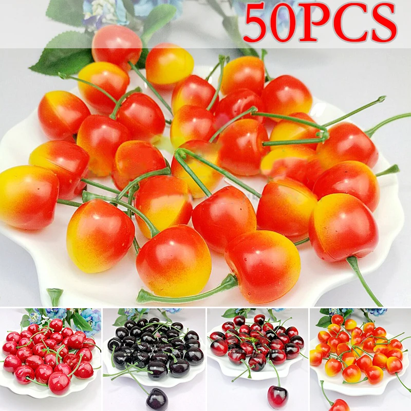 Качество 50 шт. искусственные реалистичные симуляции маленькие красные черные вишни прочные декорации товары для домашнего сада аксессуары