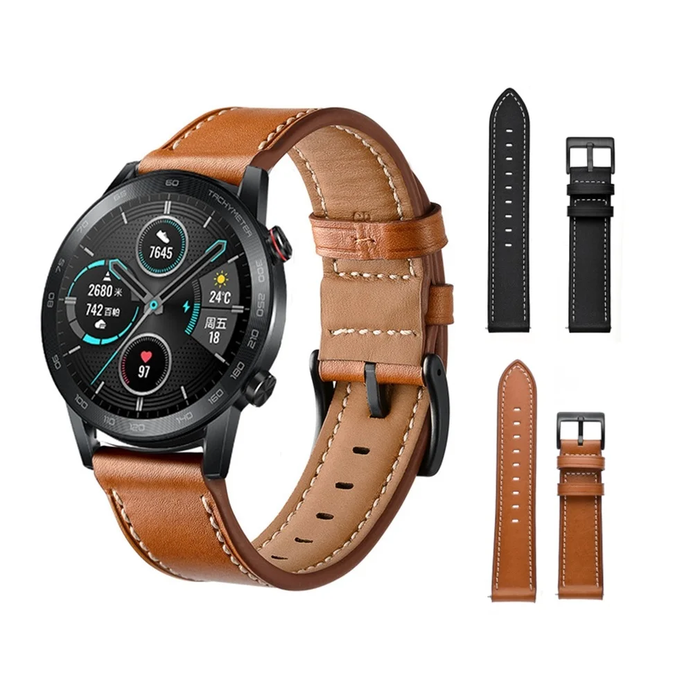 

Genuine Leather Watchband Strap for Honor Magic 2 46mm Replacement band for Huawei Watch GT 2 3 Pro 46mm Wrist strap accessories