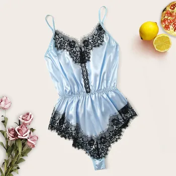 

Pijamas Women Sleepwear Shorts Women Lace V-Neck Teddy Bodysuit Backless Jumpsuit Sexy Lingerie Pajamas S-2XL пижама женская