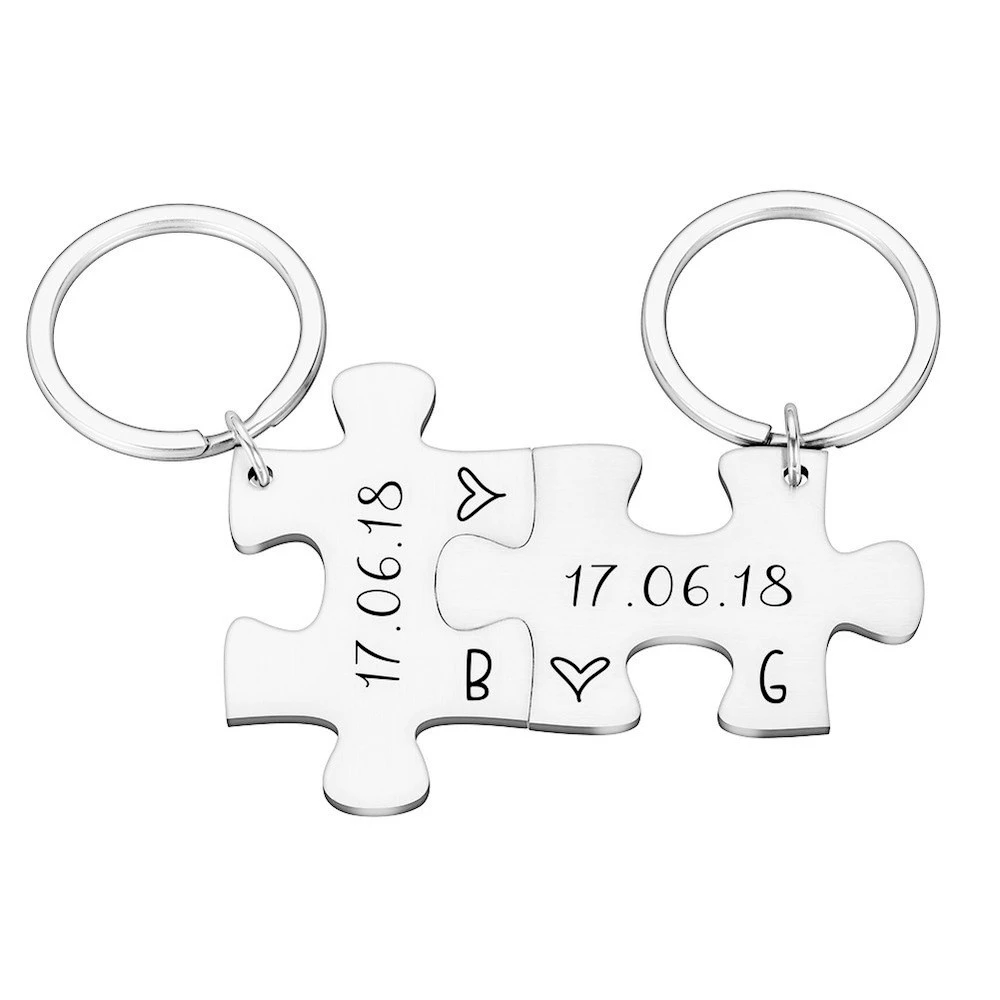 

2PCS Couple Keychain Gifts for Husband Wife Boyfriend Girlfriend Valentines Customized Date and Two Initials Keychains for Him