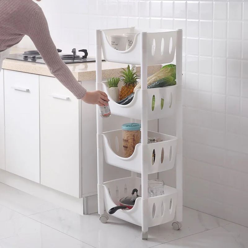 

Sanqing Flower Strap Roller Kitchen Shelves Floor Large Size And Vegetable Basket Multilayer-Superimposed Storage Rack Toilet