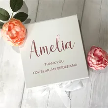 Персонализированные Имя подружки невесты предложение Подарочная коробка, Пользовательские атласная лента цветок девушка коробка, вы будете моя подружка невесты, подарки ко дню рождения