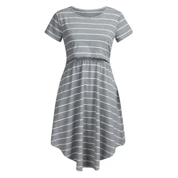 

maternity dresses for Womens Maternity Short Sleeve Striped Print O-neck Nursing Dress For Breastfeeding платья для беременных