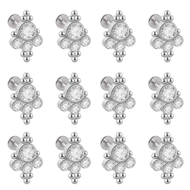 G23 Titanium&Steel 16G Cz Labret Lip Ring Crystal Cluster Ear Cartilage Tragus Helix Earrings Piercing Screw Fit Top 16g