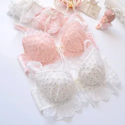 Sweet Lace Floral Girls Bra Set/2PCS Sexy Underwire Adjusted-straps Brassiere Bralette Korean Push Up Panties Underwear Suit