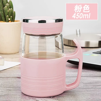 

Small Glass Water Bottle Silicon Handle Office Portable Tea Tumbler Filter Lid Leak Proof Bouteille Verre Drink Bottles AB50WB
