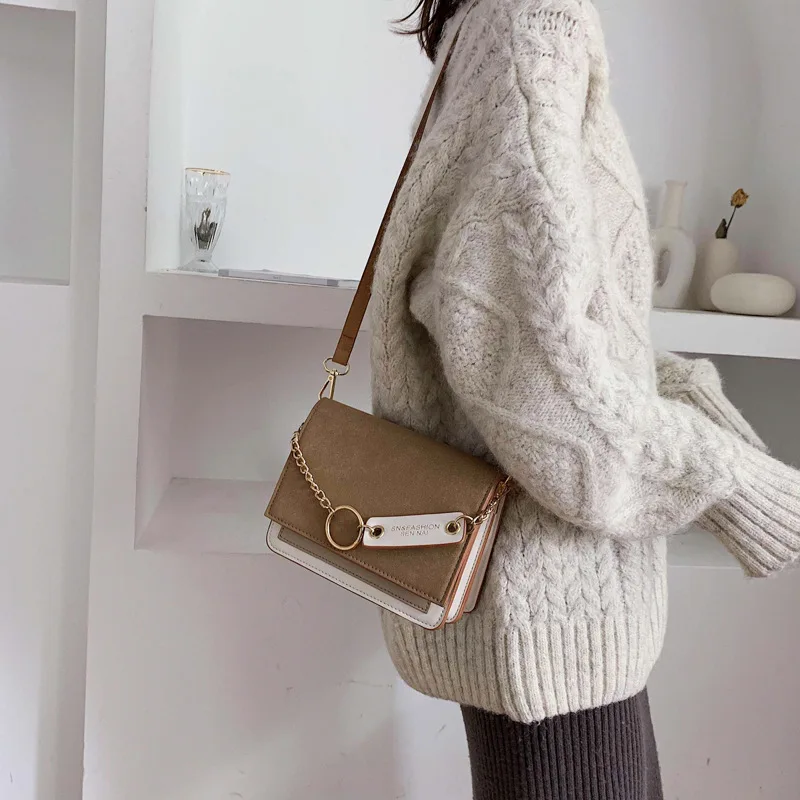 

Autumn And Winter Dull Polish Small Bag Women's 2020 New Style Fashion Korean-style Versatile Shoulder Contrast Color Chain Shou
