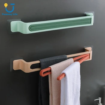 

Towel Holder Rack Wall Mounted Hanger ABS Plastic Rotating Multi Bar Kitchen Bathroom Supplies Organizer Pot Cover Shelf