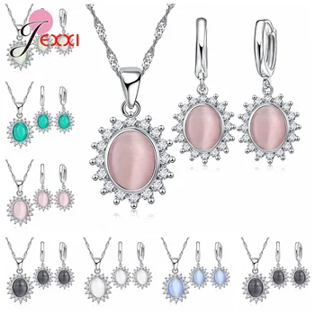 

New Fashion 925 Sterling Silver Jewelry Sets For Women Girls Brilliant Crystal Earrings Necklace Jewelry Anniversary Gift