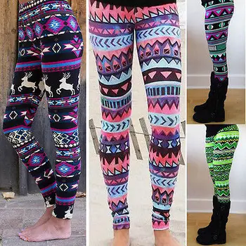 

Brand New Women Winter Christmas Reindeer Moose Snowflake Striped Knitted Elastic printed Leggings Xmas Fitness Pants
