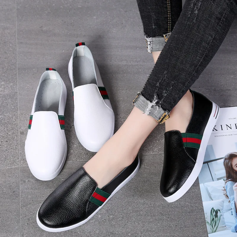 

Spring And Autumn New Style WOMEN'S Genuine Leather Shoes Casual Versatile British Style Students Going to Work White Shoes Foot