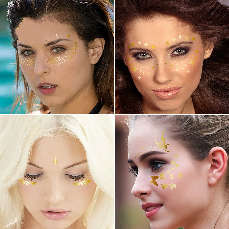 

1Pc Face Stickers Flash Metallic Waterproof Tattoo Carnival Party Fashion Popular Face Body Art Freckle Temporary Tattoo Sticker