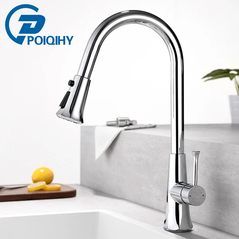 

Chrome/Black Pull Out Kitchen Faucet 360 Rotation Brass Faucets for Kitchen Sink Innovative Effluent design Hot Cold Mixer Tap
