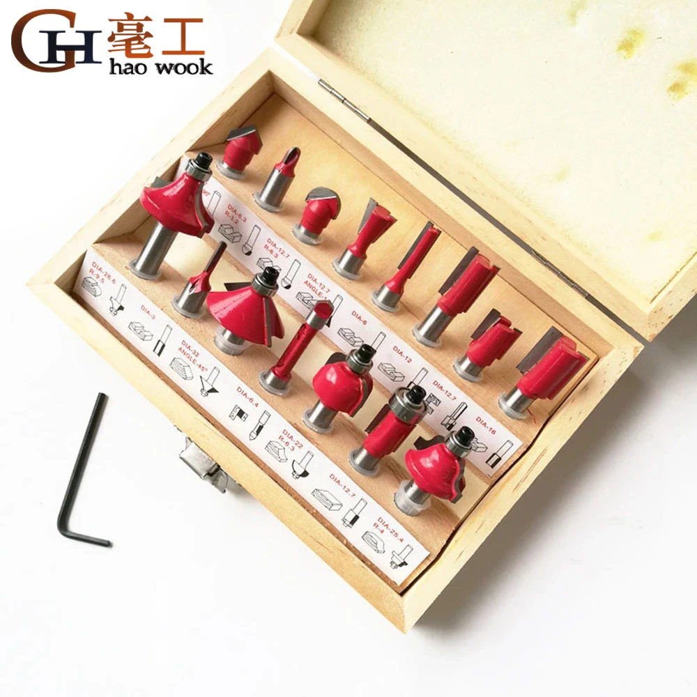 15pcs 8mm Shank Milling Cutter Router Bit Set Wood Cutter Carbide Shank