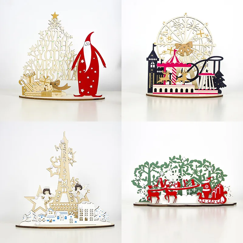 

Funny DIY Christmas Wooden Craft Merry Christmas Santa Clause Elk Ornament Christmas Party Desk Table Home Decor Kids Toy Gift