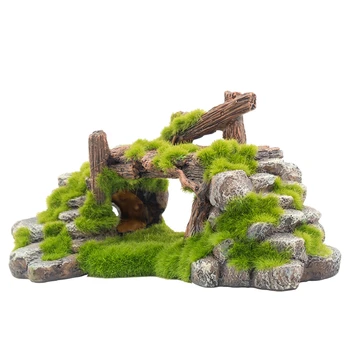 

HOT-Resin Moss Bridge Fish Play Cave Decor for Fish Tank Aquarium Ornament