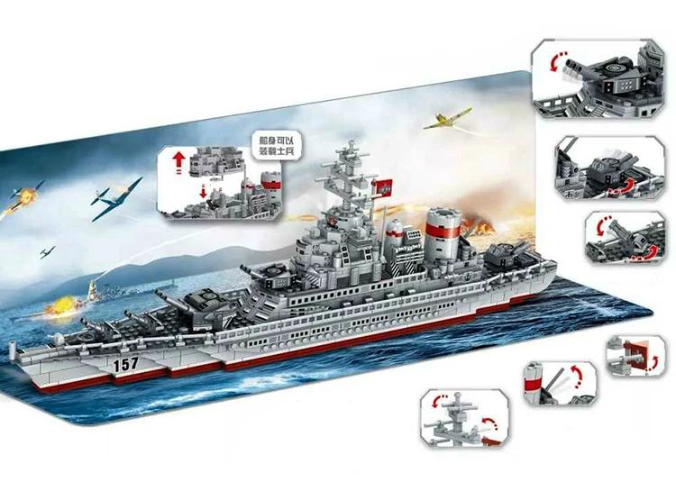 Navios de Guerra Blocos de Construção Navio de Guerra Militares Série Modelo Soldado Militar Arma Brinquedos Ww2 7 de construção navio de guerra modelo ww2