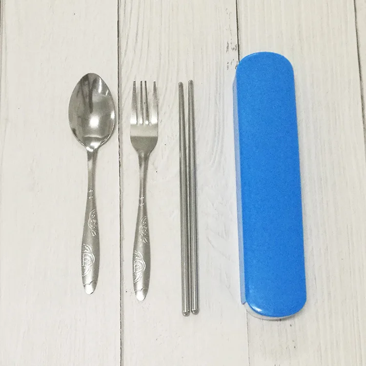 Portable Chinese-style Tableware Three-piece Set Stainless Steel Cutlery Chopsticks Spoon Fork Tableware Set Wholesale