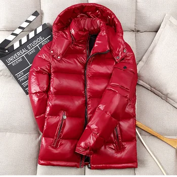 

-30 Degree Couple Winter Parkas Men White Duck Down Parkas Waterproof Jacket Thick Warm Bright Jacket Men Hooded Windbreaker